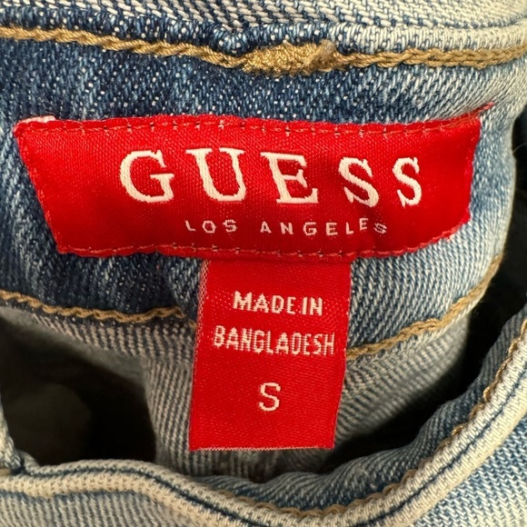 Guess Bib Overalls Denim Jean Distressed Straight Leg Women’s size small - Picture 6 of 6